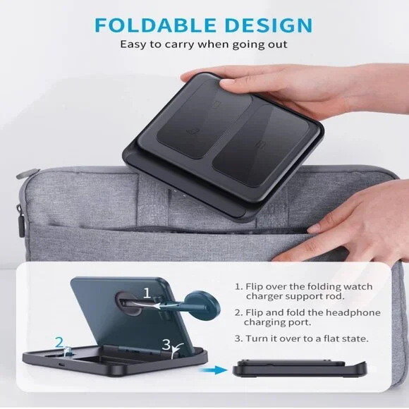 3 In 1 Foldable Wireless Fast Charger Stand - Picture 4 of 10